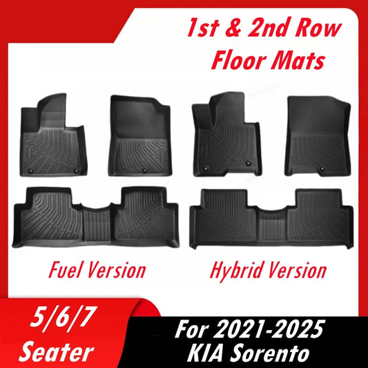 KIA Sorento Floor Mats (2021–2025) – All-Weather 1st & 2nd Row Liners, 5/6/7-Seater Protection, Hybrid & Gas Models