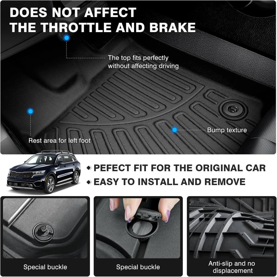 KIA Sorento Floor Mats (2021–2025) – All-Weather 1st & 2nd Row Liners, 5/6/7-Seater Protection, Hybrid & Gas Models