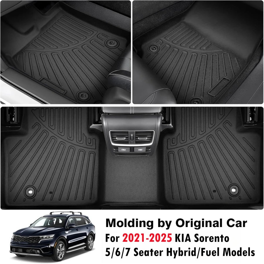 KIA Sorento Floor Mats (2021–2025) – All-Weather 1st & 2nd Row Liners, 5/6/7-Seater Protection, Hybrid & Gas Models
