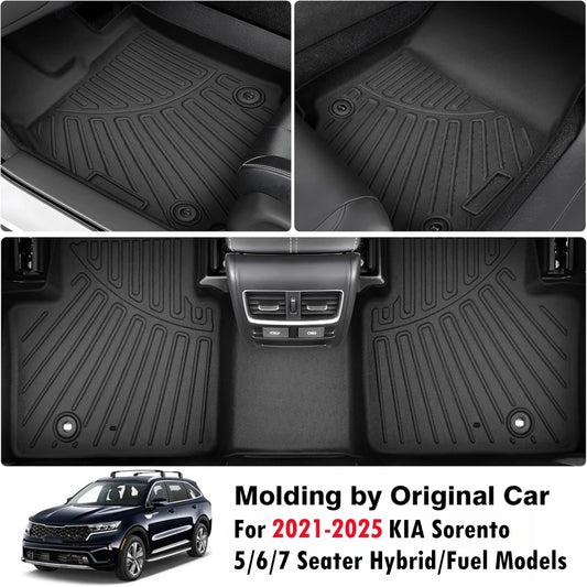 KIA Sorento Floor Mats (2021–2025) – All-Weather 1st & 2nd Row Liners, 5/6/7-Seater Protection, Hybrid & Gas Models