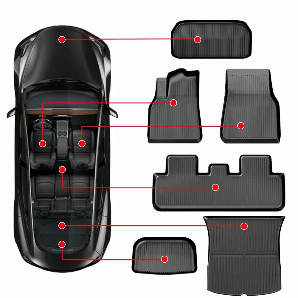 TESMAYX All-Weather Floor Mats for Tesla Model 3 & Model Y (2024–2025) – TPE Cargo Liner & Trunk Mat