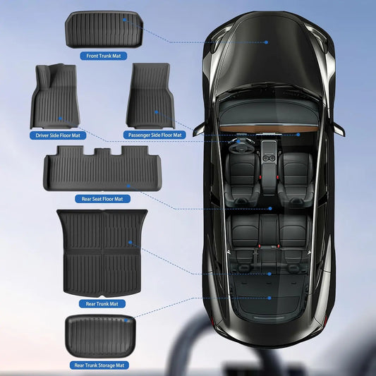 USVOTOV All-Weather Floor Mats for Tesla Model 3 & Model Y (2021–2025) – Front, Rear & Trunk Cargo Liner