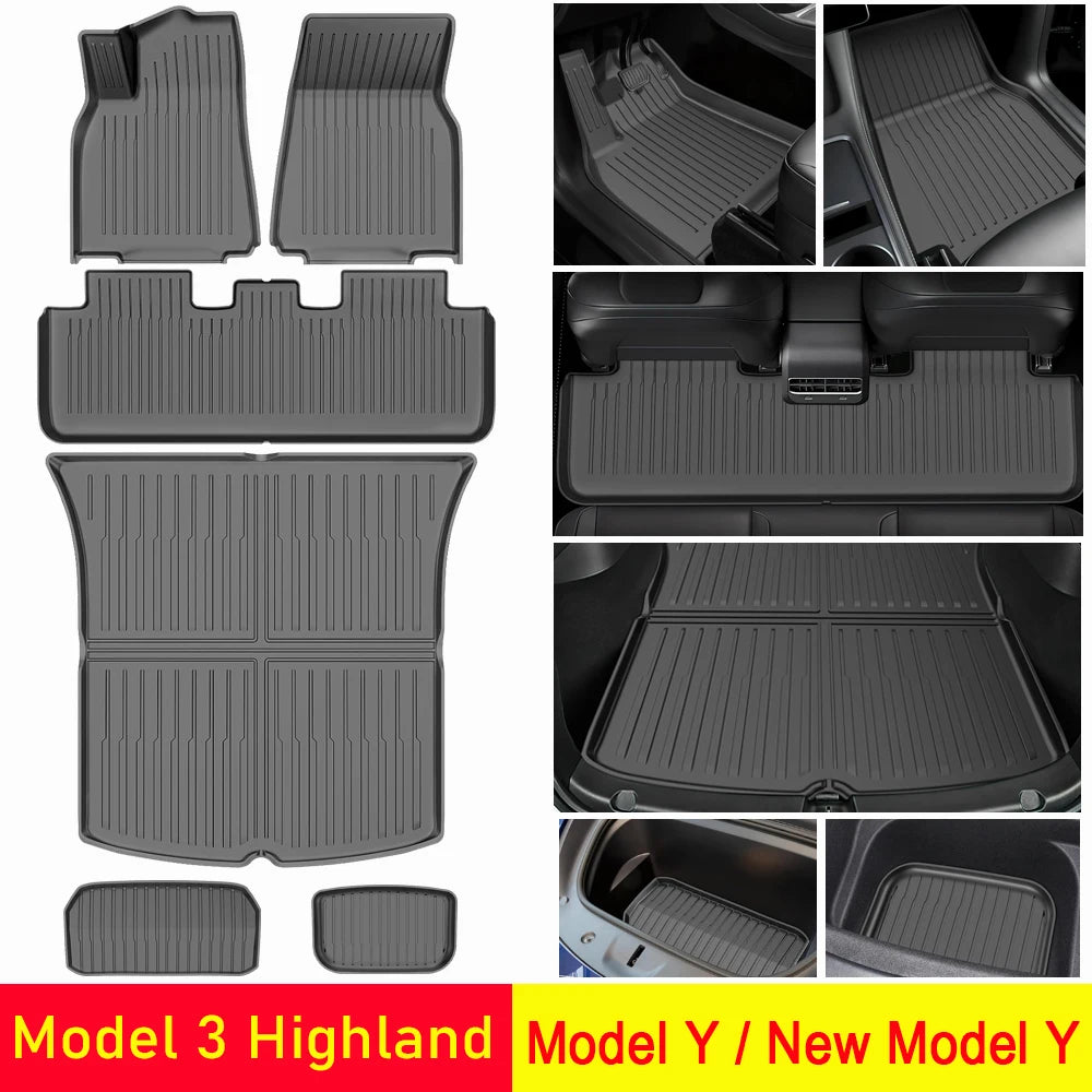 USVOTOV All-Weather Floor Mats for Tesla Model 3 & Model Y (2021–2025) – Front, Rear & Trunk Cargo Liner